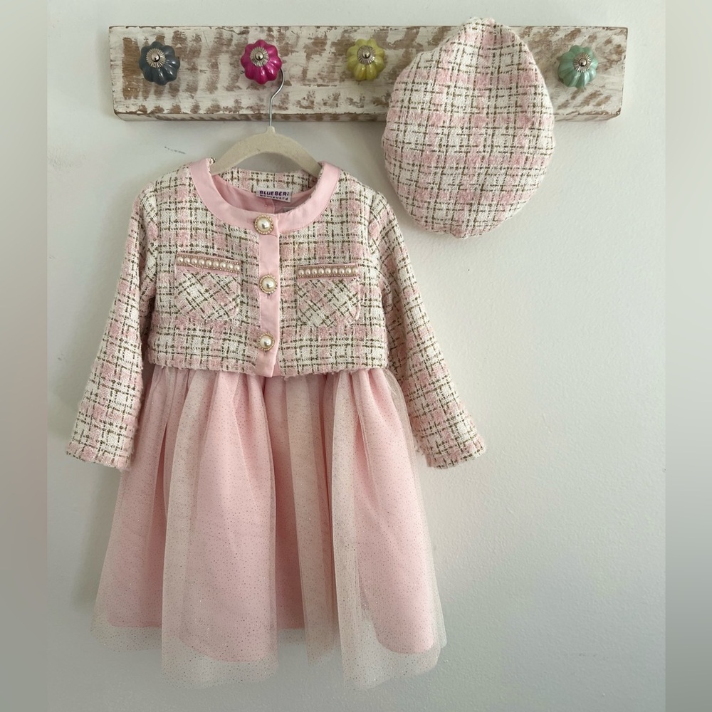 Blueberi Boulevard Pink Tweed 3 Piece Sparkle Dress